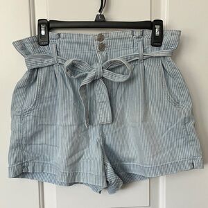 American Eagle Outfitters Light Blue Striped High Waist Shorts